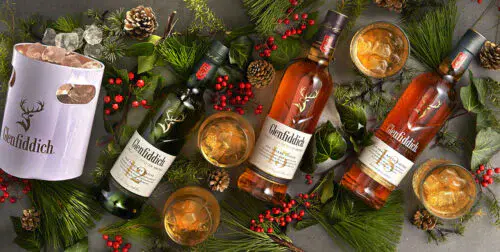 Glenfiddich Christmas Bottles with Christmas decoration